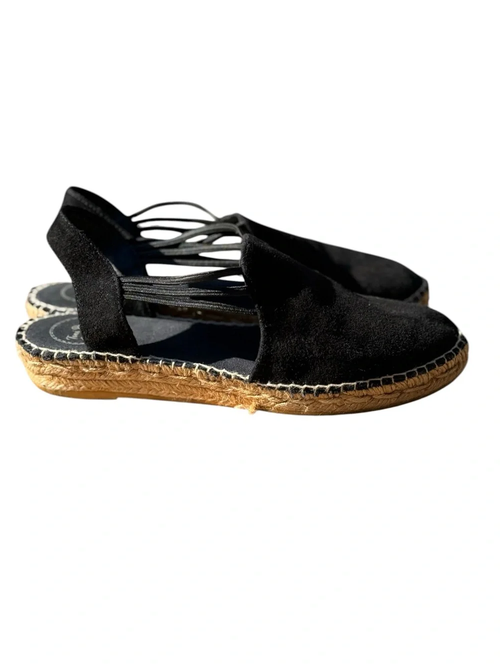 Toni Pons Nuria Black Suede Espadrille Slingback Flats Coastal Boho Vacation